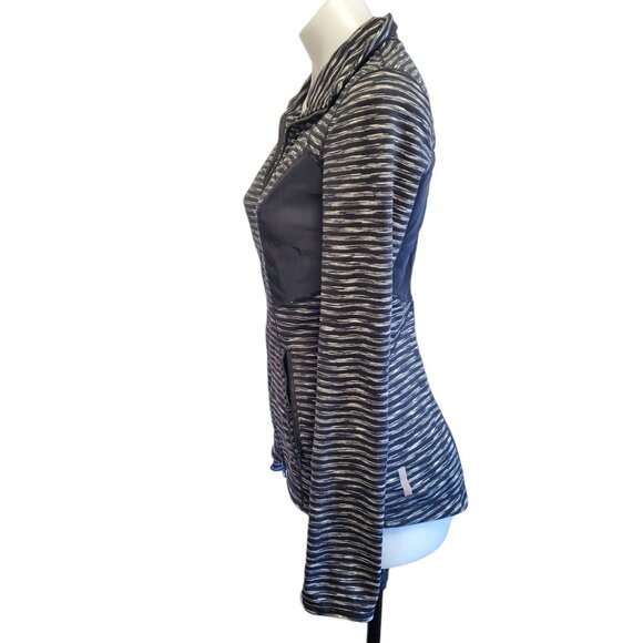 Zella Women Black White Striped Mesh Vented Breathable Athleisure ZipUp Jacket S - Picture 4 of 14